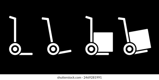 Heavy lifting, unloading cargo, easy transport service and storage. Hand trolley or hand truck. Cartoon industrial tool for manual moving boxes. Baggage transportation. magazine, platform trolley