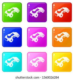 Heavy load truck icons set 9 color collection isolated on white for any design