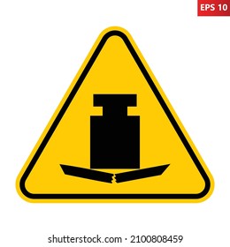 Heavy load warning sign. Vector illustration of yellow triangle warning sign with weight breaks board icon inside. Risk of destruction symbol isolated on background. Caution heavy objects on surface. 