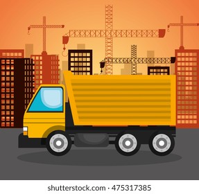 heavy machinary over city construction background vector illustration icon