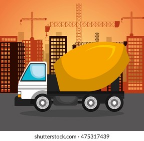 heavy machinary over city construction background vector illustration icon