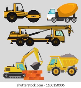 Heavy machinery construction. Heavy machine vector set