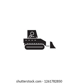 Heavy machinery control black vector concept icon. Heavy machinery control flat illustration, sign