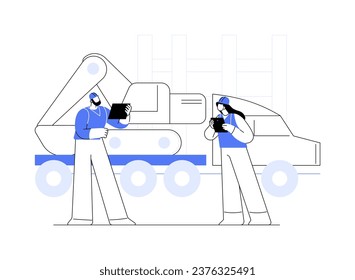 Heavy machinery delivery abstract concept vector illustration. Large building machinery delivery process, construction supply management, builder daily routine, shipment service abstract metaphor.