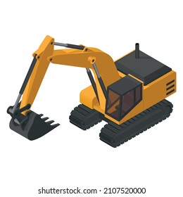 heavy machinery with excavator on tracks yellow isometric on white background