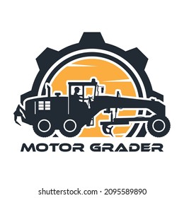 Heavy machinery icon with operator silhouette driving motor grader in gear