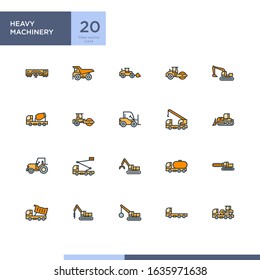Heavy Machinery icon pack with filled outline style