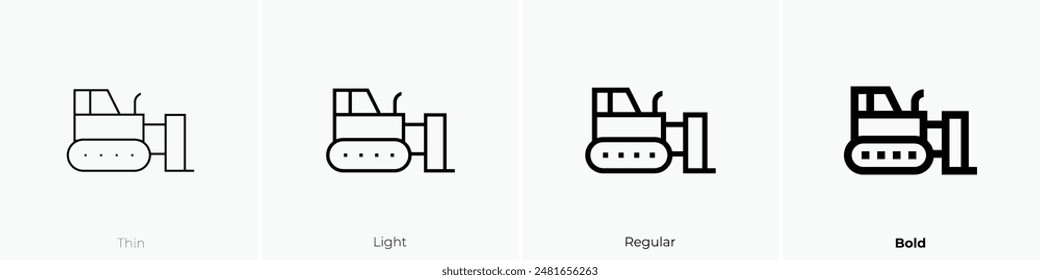 icono de maquinaria pesada. Diseño de estilo fino, ligero, regular y audaz aislado sobre fondo blanco