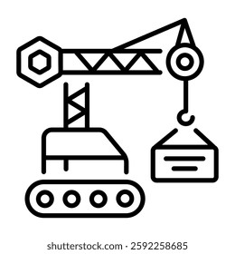 Heavy machinery lifting box, outline vector icon