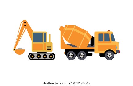 Heavy Machinery or Transport for Construction Work Vector Set