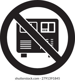Heavy machinery warning sign featuring equipment silhouette inside red cross out circle. Prohibited operation symbol for industrial facility. Safety notice icon for restricted work zones area.