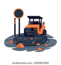 Heavy machinery working on construction site over white