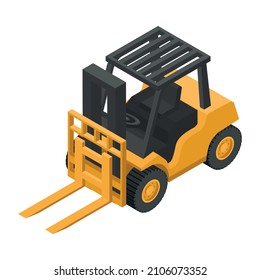 heavy machinery with yellow 3d isometric lift truck to load pallets