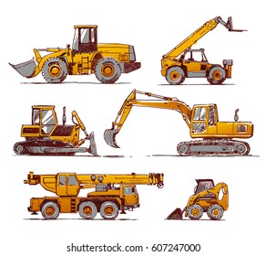 Heavy Machines. Telescopic Loader, Truck Crane, Bucket Truck