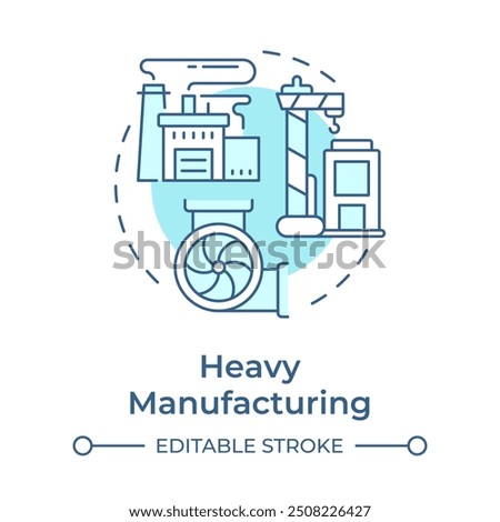 Heavy manufacturing soft blue concept icon. Industrial property type. Plant building. Real estate. Round shape line illustration. Abstract idea. Graphic design. Easy to use in article