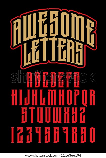 Heavy metal alphabet. Brutal font.\
Typography for labels, headlines, posters etc.\
