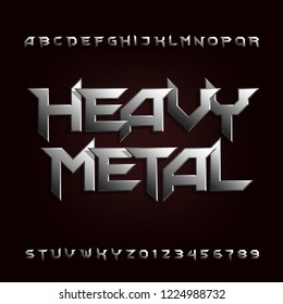 Heavy Metal Alphabet Font. Chrome Beveled Letters And Numbers. Stock Vector Typescript For Your Design.