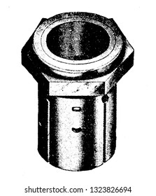 It is a heavy metal attachment usually fixed with other main parts. The top of the part is hexagonal in structure and has a hollow space in between. Bicycle Accessories 1900.