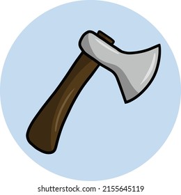 Heavy Metal Axt, ein Werkzeug zum Hacken von Holz, Reparatur und Konstruktion. Vektorgrafik auf rundum blauem Hintergrund
