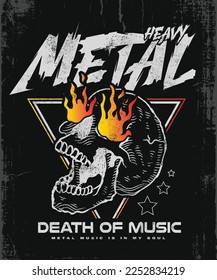 Heavy metal black skull printing poster tee design  Rock   roll band  Powerful  Awesome Legendary Typography Graphics  T  shirt Printing Design  Concept in vintage graphic style for print production 