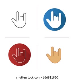 Heavy metal gesture icon. Flat design, linear and color styles. Devil horn and cool hand gesture. Isolated vector illustrations