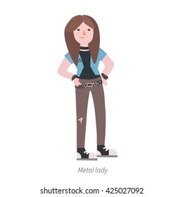 Heavy metal girl.Vector flat illustration