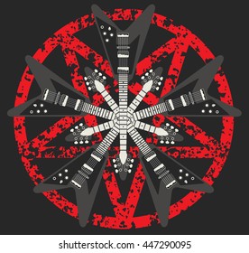 Heavy metal Guitar and Pentagram vector design