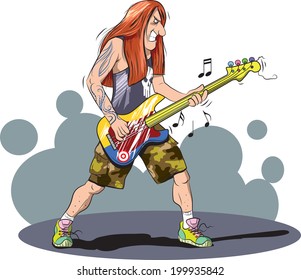 Heavy Metal guitar player - cartoon illustration.