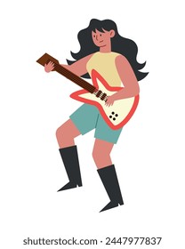 heavy metal guitarist woman isolated design