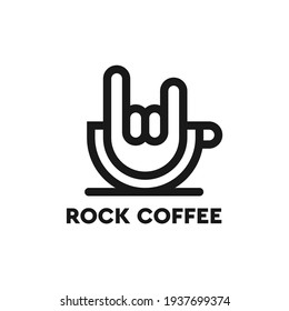 heavy metal hand gesture with coffee cup concept. coffee rock logo design