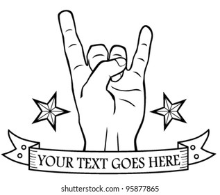 Heavy metal horns banner template