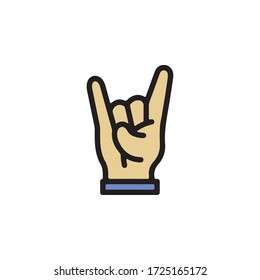 Heavy Metal Horns Hand, Rock Roll Gesture. Gestures of Human Hand Icon In Trendy  Design Vector Eps 10