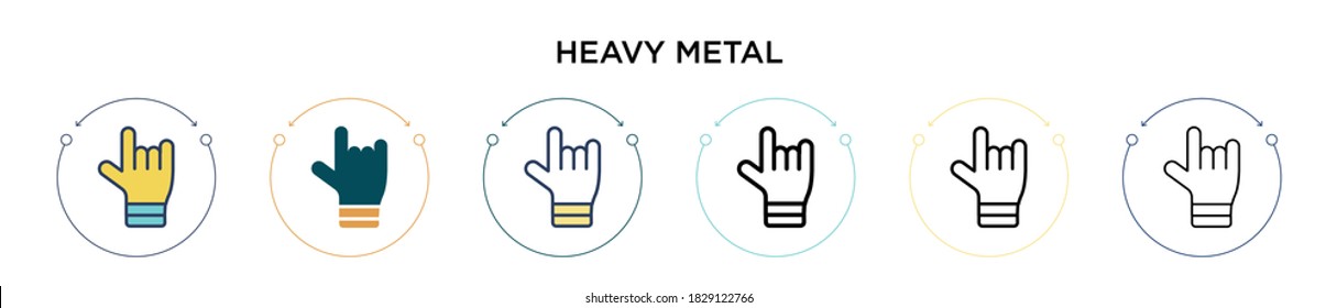 Heavy metal icon in filled, thin line, outline and stroke style. Vector illustration of two colored and black heavy metal vector icons designs can be used for mobile, ui, web