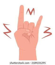 Heavy metal music lover semi flat color vector hand gesture. Editable pose. Human body part on white. Concert enjoyment cartoon style illustration for web graphic design, animation, sticker pack