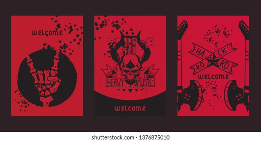 Heavy metal pattern vector rock music design musical festival event concert skull tattoo background illustration backdrop set wallpaper.
