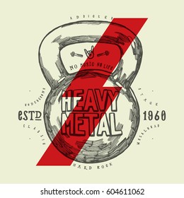 heavy metal rock music kettlebell vintage print