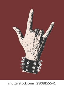 Heavy Metal, Rock n Roll Gesture con Stud y Pulsera Spike para fondo de afiche musical