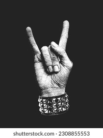 Heavy Metal, Rock n Roll Hand Gesture with Stud and Spike Bracelet for Music Poster Background