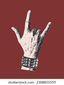 Heavy Metal, Rock n Roll Gesture con Stud y Pulsera Spike para fondo de afiche musical