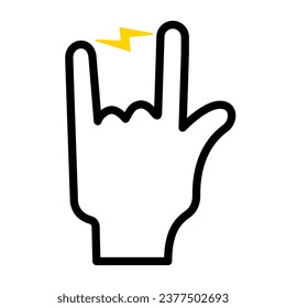 heavy metal, rock and roll, singn of the horns, hand icon, black, vector illustration
