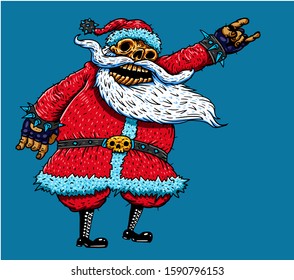 Heavy Metal Santa. Vector illustration. Christmas poster for Rock party.