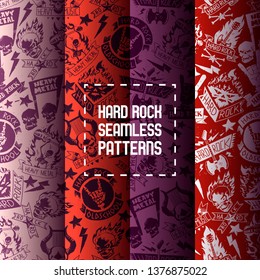 Heavy metal seamless pattern vector rock music design musical festival concert skull tattoo background illustration backdrop set wallpaper.