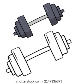 Heavy metal sports barbell, color vector image and line, on a white background