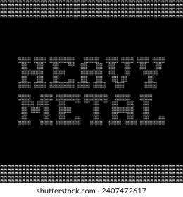 Heavy Metal vector silver pyramids inscription on black background.