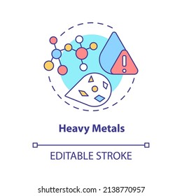 Heavy metals concept icon. Water quality indicator abstract idea thin line illustration. Causing health risks. Isolated outline drawing. Editable stroke. Arial, Myriad Pro-Bold fonts used