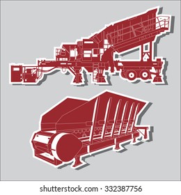 Heavy Mine Conveyor Crusher Coal Mining Big Equipment Vector Illustration Icon