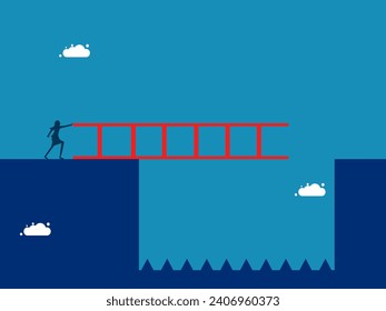 Heavy obstacles in doing business. Businesswoman crossing the gap. vector 