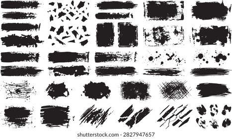 Heavy paint roller vector graphics presenting thick blocky backdrops, torn ragged edges, and grimy soilage textures.