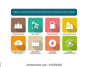 Heavy and Power Industry Flat Icon Set