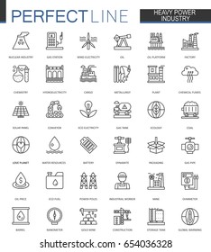 Heavy Power Industry Thin Line Web Icons Set. Factory And Renewable Energy Outline Stroke Icons Design.